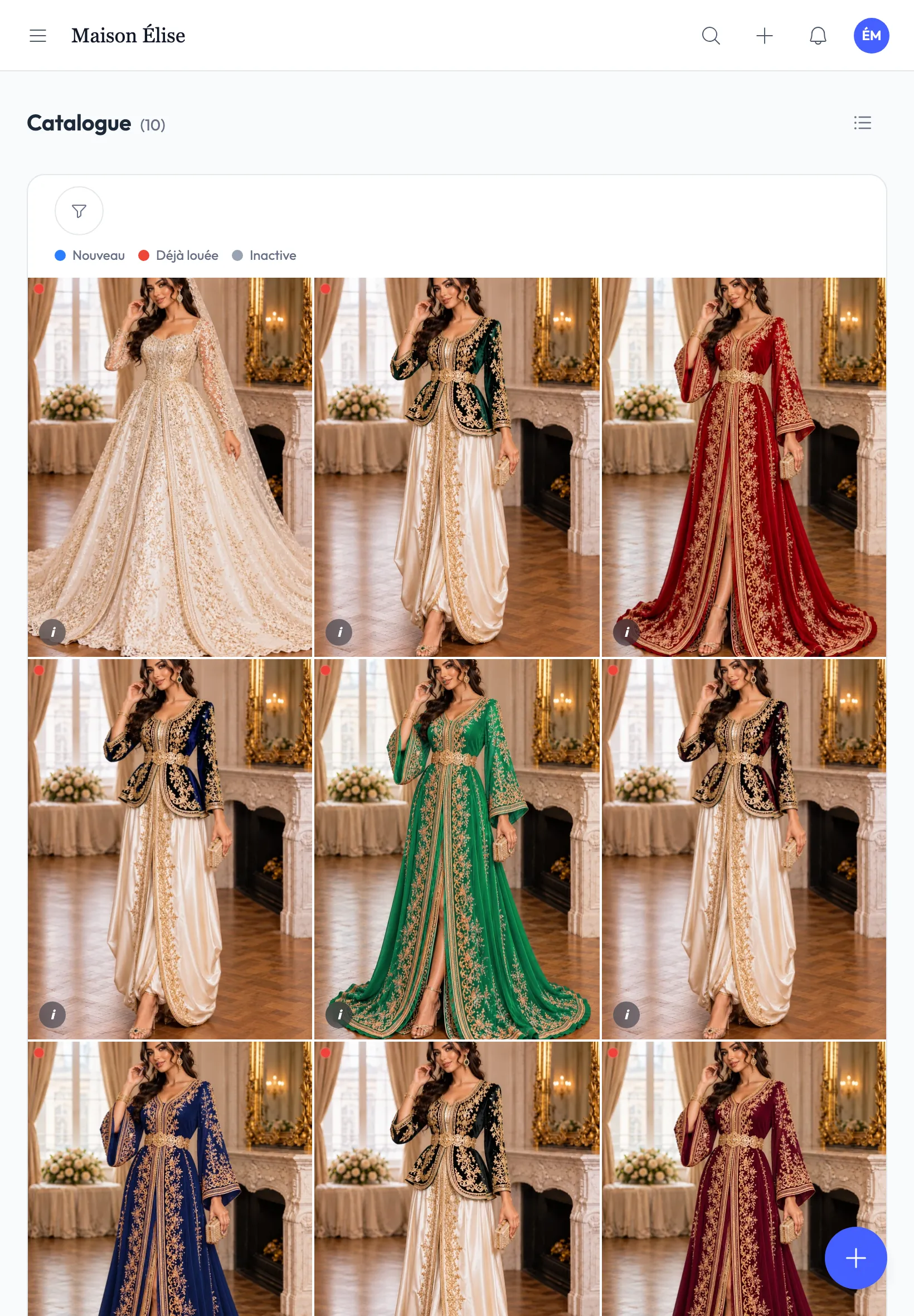 Catalogue des tenues sur tablette : caftans, karakous et robe de mariée